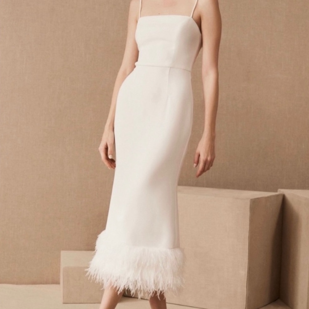 Anthropologie BHLDN ELLIATT white midi feathered dress NWT